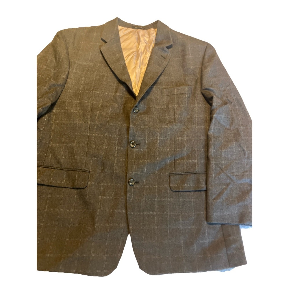 Calvin Klein Blazer Jacket‎ Sport Coat Mens 46R Lamb's Wool Plaid Gray Plaid